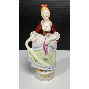 Vintage Made in Japan Porcelain Figurine Woman Red Dress Floral Skirt